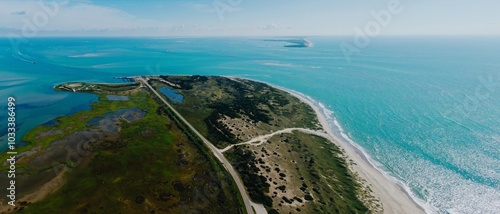 Highway along the island of Ocracoke in the Outer Banks, North Carolina, United States. photo