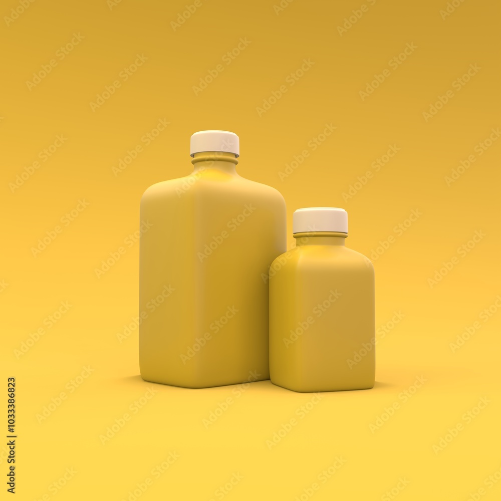 Medicine plastic bottles on a the yellow background. Medicine package design. 3d illustration. Medicine plastic bottles on a the yellow background. Medicine package design. 3d illustration.