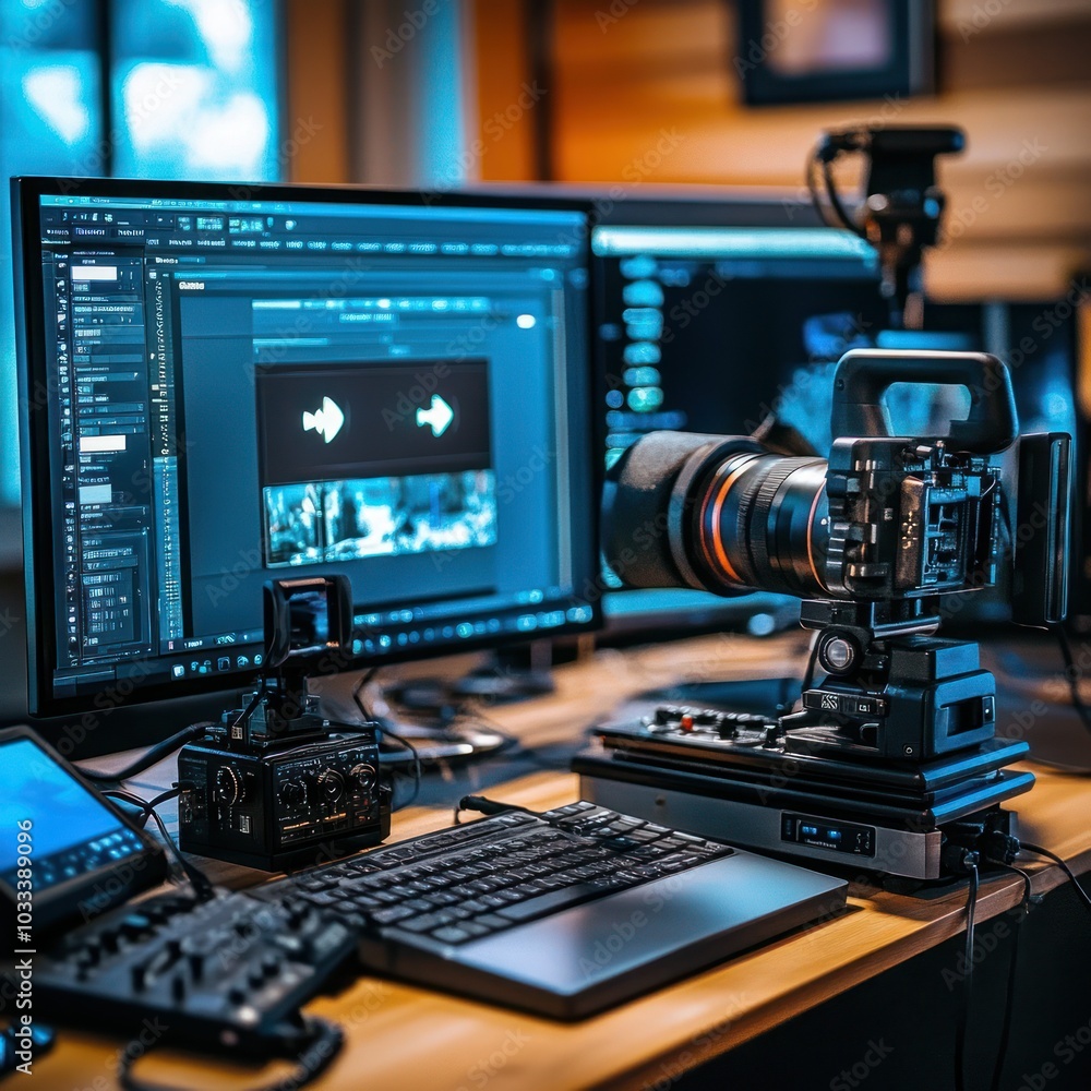 Video creator with sound equipment Video creator with sound equipment