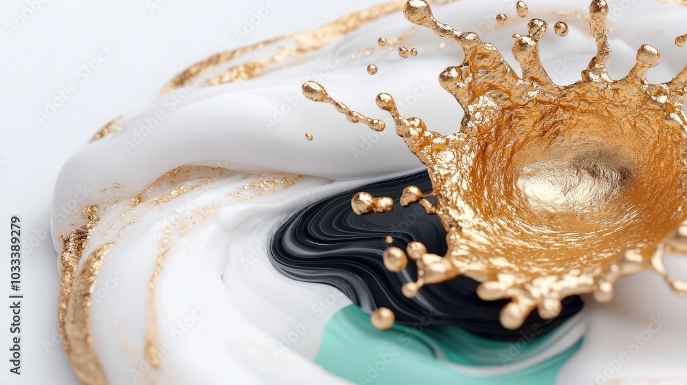 Abstract Gold Splash on Black and White Swirls Background Abstract Gold Splash on Black and White Swirls Background