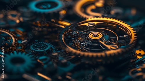 Intricate dismantled mechanical watch with detailed gears and springs on dark background, symbolizing precision and complexity in teardown analysis.