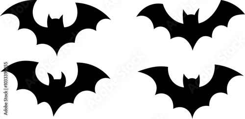 Halloween bat silhouette clip art, flat illustration, vector decorative element set