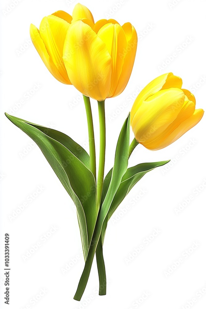 Bouquet of yellow tulips spring flowers in PNG isolated on transparent background Bouquet of yellow tulips spring flowers in PNG isolated on transparent background