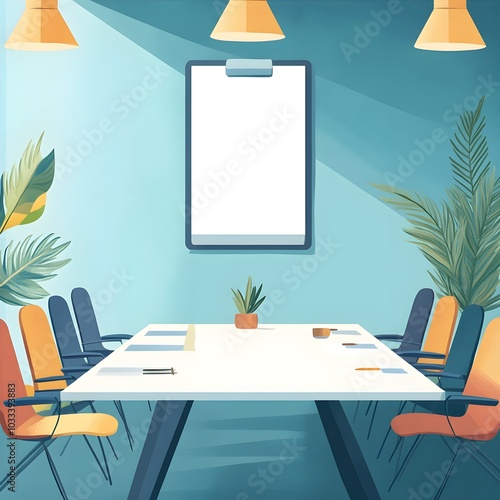 35. Conference room strategy flat design front view company leadership theme watercolor Complementary Color Scheme  photo