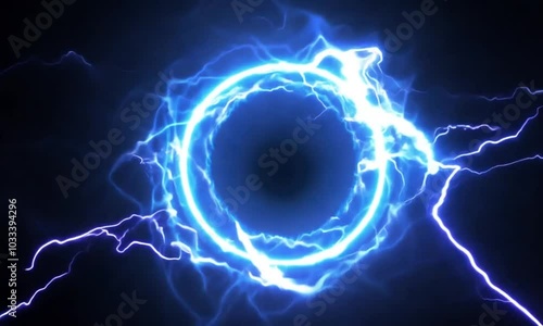 Glowing Electric Blue Lightning Round Frame with Plasma Portal – Isolated Overlay on Transparent or Black Background
