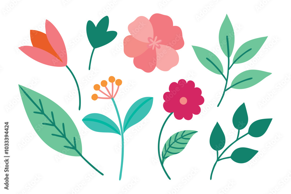 Botanic set of leaves and flower vector illustration. Botanic set of leaves and flower vector illustration.