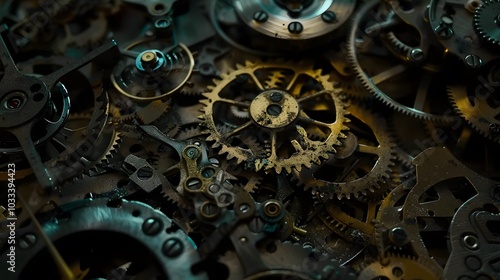 Intricate dismantled mechanical watch with detailed gears and springs on dark background, symbolizing precision and complexity in teardown analysis.