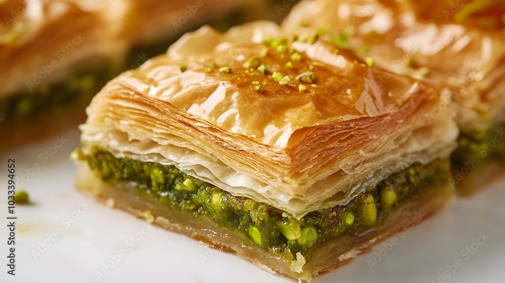 turkish pistachio baklava on a white background. turkish pistachio baklava on a white background.