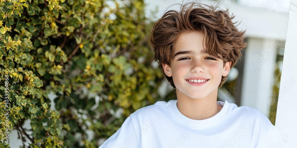 Portrait of a Smiling Young Boy with Tousled Hair on a Sunny Day Portrait of a Smiling Young Boy with Tousled Hair on a Sunny Day