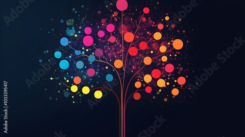 12. Abstract digital tree where each branch represents a different skill category, bright colorful nodes symbolizing progress, minimalist design 