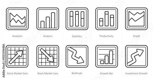 A set of 10 Diagrams and Reports icons as analytics, analysis, statistics