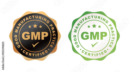 GMP certified icon, logo or label. Good Manufacturing Practice stamp or seal. Vector illustration.
