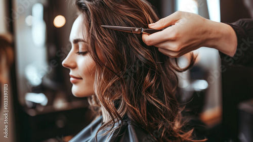 Hairdresser Trimming Split Ends with Precision Scissors.