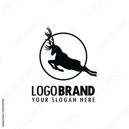 deer logo silhouette illustration. wanting to gore. flying deer. vector