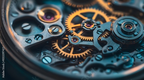 Intricate dismantled mechanical watch with detailed gears and springs on dark background, symbolizing precision and complexity in teardown analysis. photo