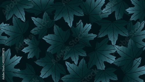 Dark blue luxury botanical background with maple leaves. Botanical card, poster, banner, carpet.