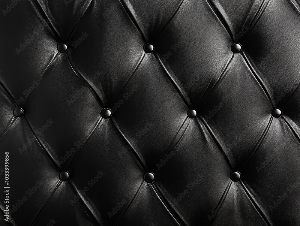 Naklejka premium Elegant black leather tufted texture with button detailing, isolated background.