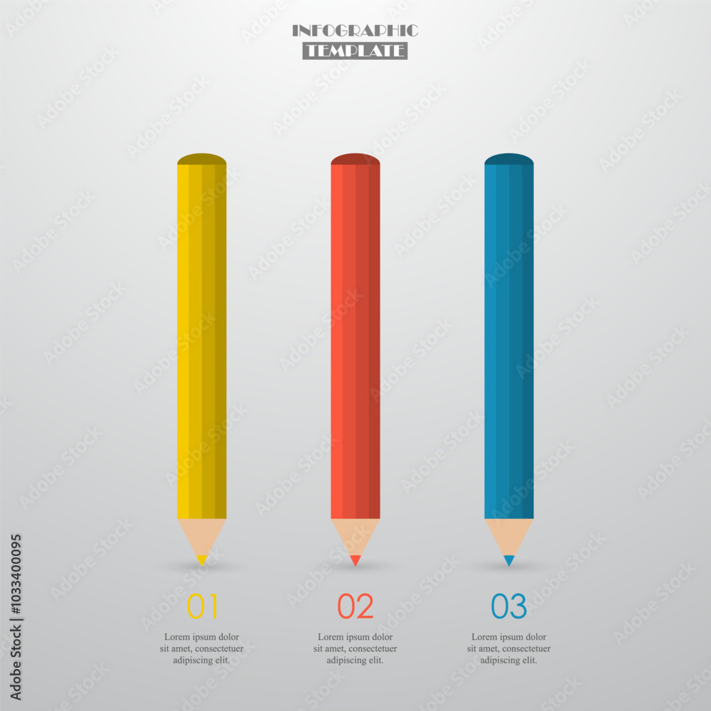 Pencils concept infographic template with 3 options, parts or steps. Pencils concept infographic template with 3 options, parts or steps.