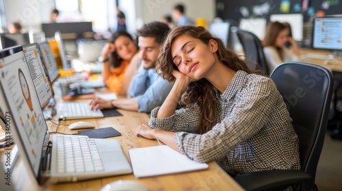 Overworked Corporate Employee Taking a Stressful Break in Office Chair