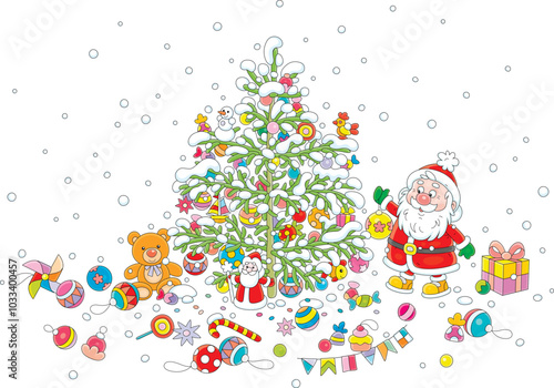 Santa Claus decorating a gr...