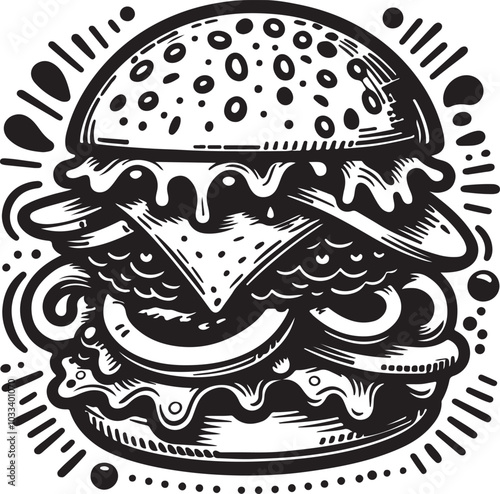 Doodle burger vector art Illustration. Perfect for food themed designs