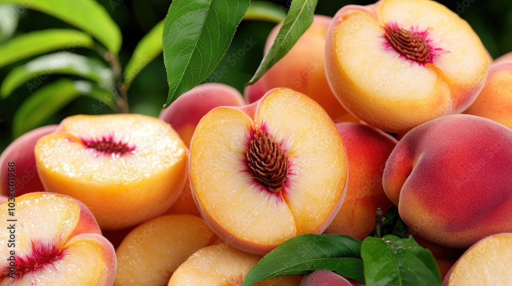 Fresh Peach Slices Juicy Fruit Summer Harvest Healthy Snack Close up Delicious Food Fresh Peach Slices Juicy Fruit Summer Harvest Healthy Snack Close up Delicious Food