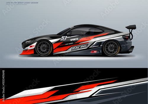 Sporty Racing Car wrap livery design with a touch of black. vinyl sticker design in vector file