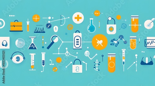 Abstract Illustration of Medical and Scientific Tools and Symbols