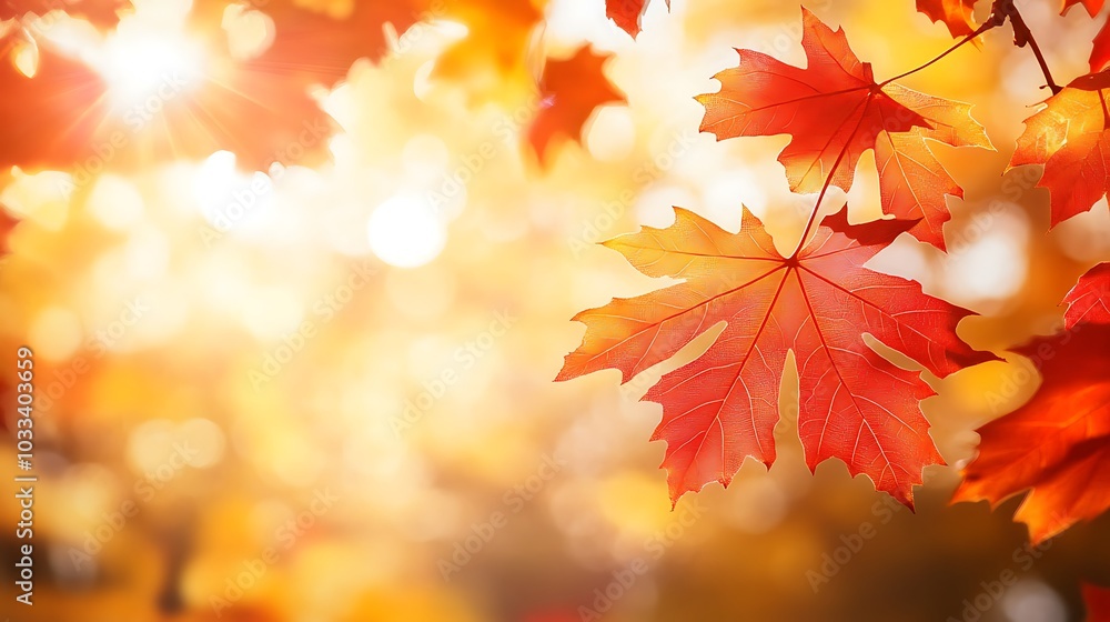 Autumn maple leaves glowing in warm sunlight, vibrant red and orange colors with a blurred bokeh background, capturing the beauty of fall. Autumn maple leaves glowing in warm sunlight, vibrant red and orange colors with a blurred bokeh background, capturing the beauty of fall.