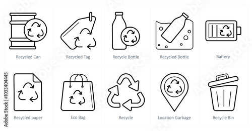 A set of 10 Ecology icons as recycled can, recycled tag, recycle bottle