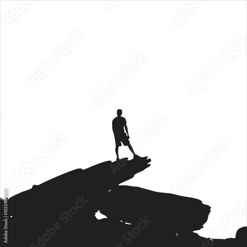 Silhouette of a man standing on a cliff edge against a vast, empty sky.