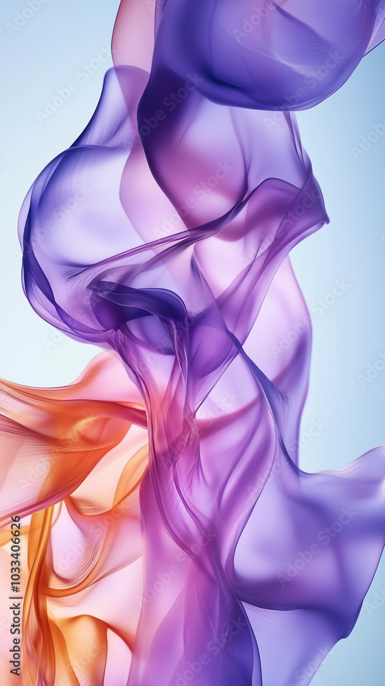 Abstract fluid shapes in shades of purple and blue, creating an elegant and futuristic wallpaper for mobile phone screens. The background is a gradient of soft blues with subtle hints of orange to add Abstract fluid shapes in shades of purple and blue, creating an elegant and futuristic wallpaper for mobile phone screens. The background is a gradient of soft blues with subtle hints of orange to add