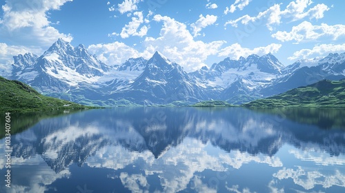 Wallpaper Mural Picturesque mountain lake reflecting surrounding peaks Torontodigital.ca