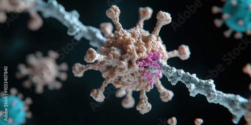 Microscopic View of Rabies Virus Particles Attacking Nerve Cells photo