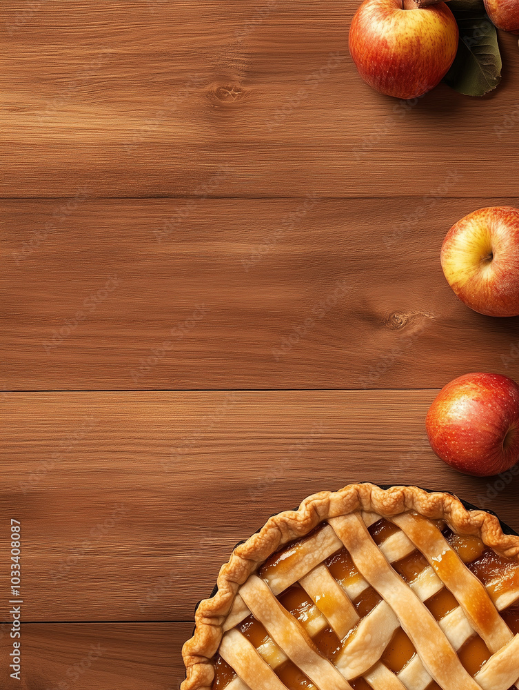 Delicious Apple Pie on Wooden Table Delicious Apple Pie on Wooden Table