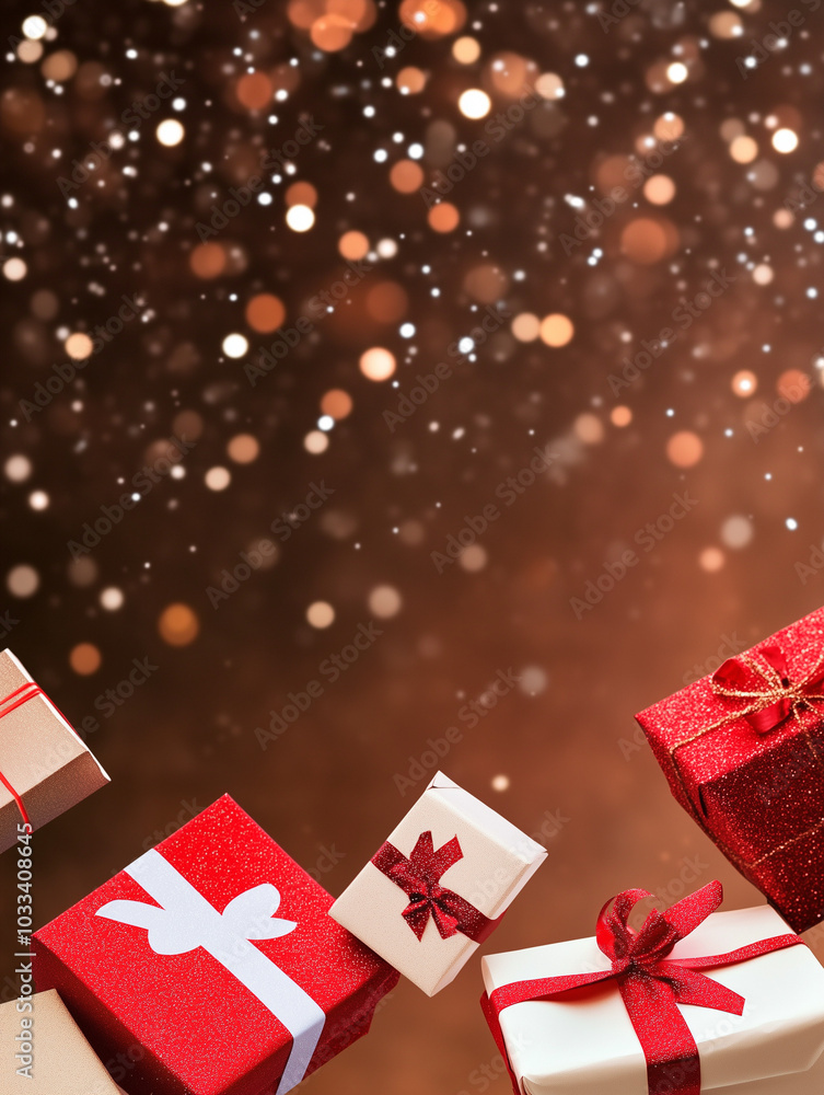 Festive Wrapped Gifts with Sparkling Background Festive Wrapped Gifts with Sparkling Background