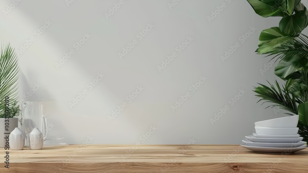 Minimalist wooden table with clean tableware, perfect for showcasing your text or design above. Minimalist wooden table with clean tableware, perfect for showcasing your text or design above.