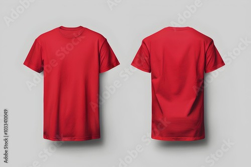 Red color T-shirt Mock-up blank template front and back view on grey background