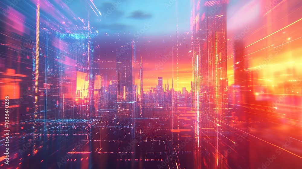 Fototapeta premium Vibrant Cityscape with Abstract Light Trails