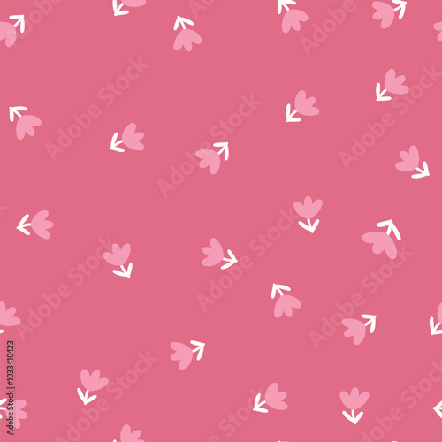 Small cute pink tulips , seamless pattern.	
