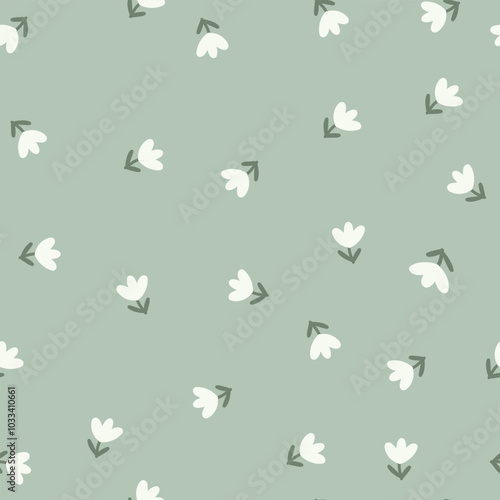 Small cute  tulips , seamless pattern.	
