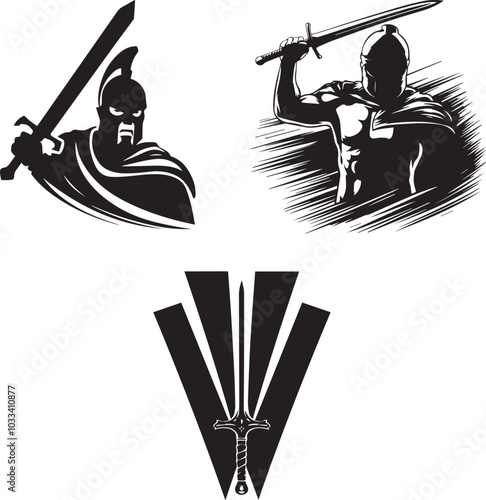 Gladiator sword vector black silhouette design for T-Shirt