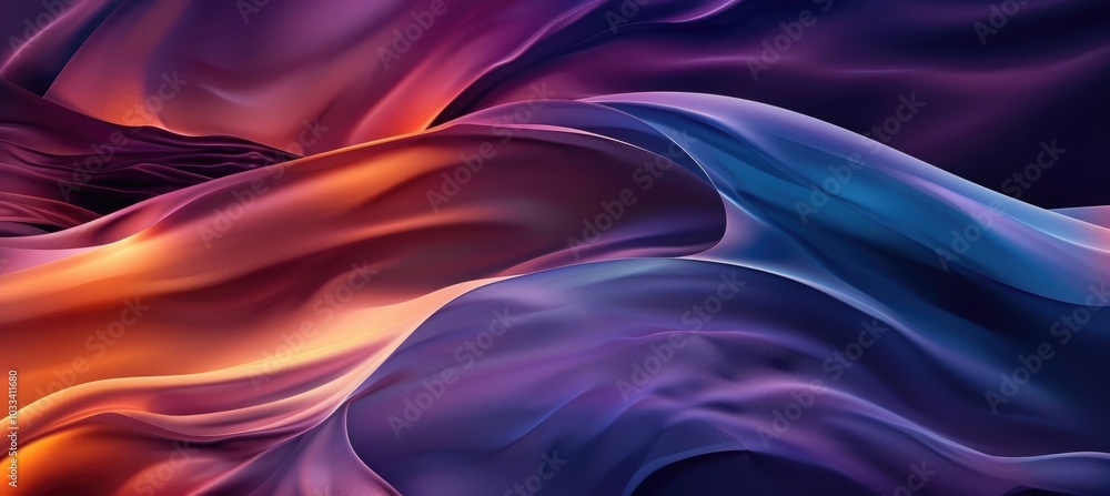 Obraz premium Abstract wavy background with a smooth gradient of colors, including purple, blue, and orange