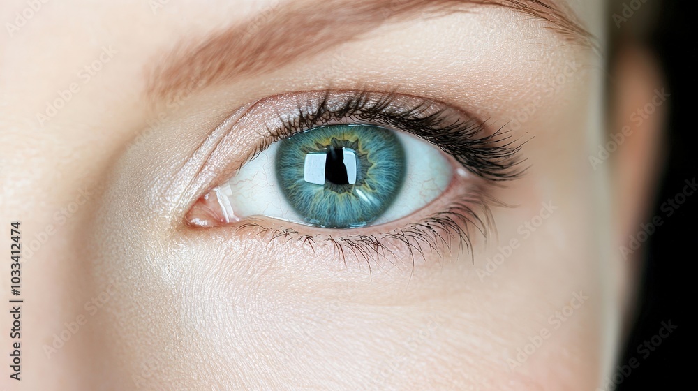 Obraz premium Close up of a Woman s Blue Eye with Long Eyelashes