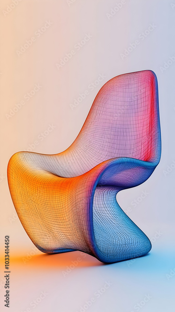 Abstract 3D Wireframe Chair on Gradient Background Abstract 3D Wireframe Chair on Gradient Background