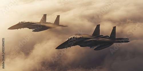 capture of two F-15 combat aircraft in fog photo