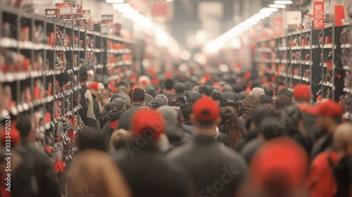 Wallpaper Mural Thrilling Black Friday Shopping Frenzy in Packed Store with Enthusiastic Shoppers - Cinematic Light Torontodigital.ca