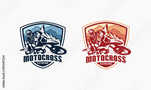 Two Motocross Rider Logos in Shield Shapes