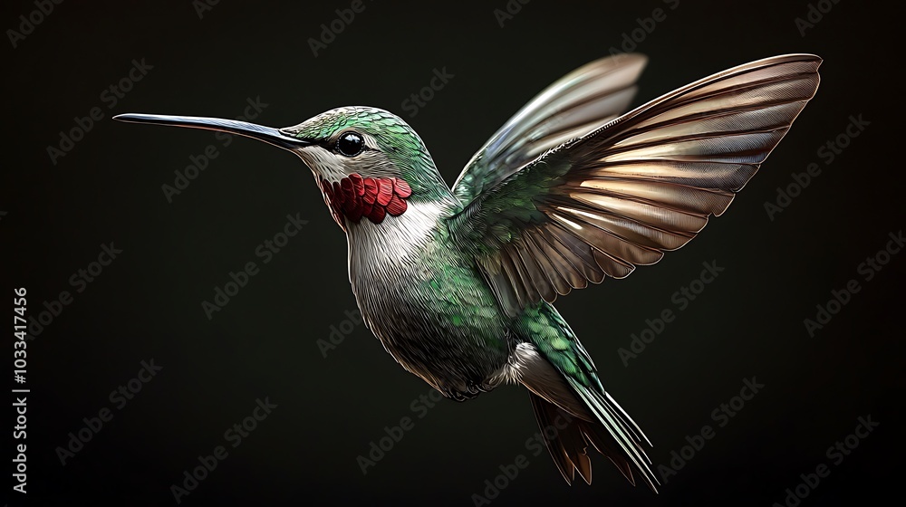 Fototapeta premium Radiant hummingbird soaring with floating colorful music notes image