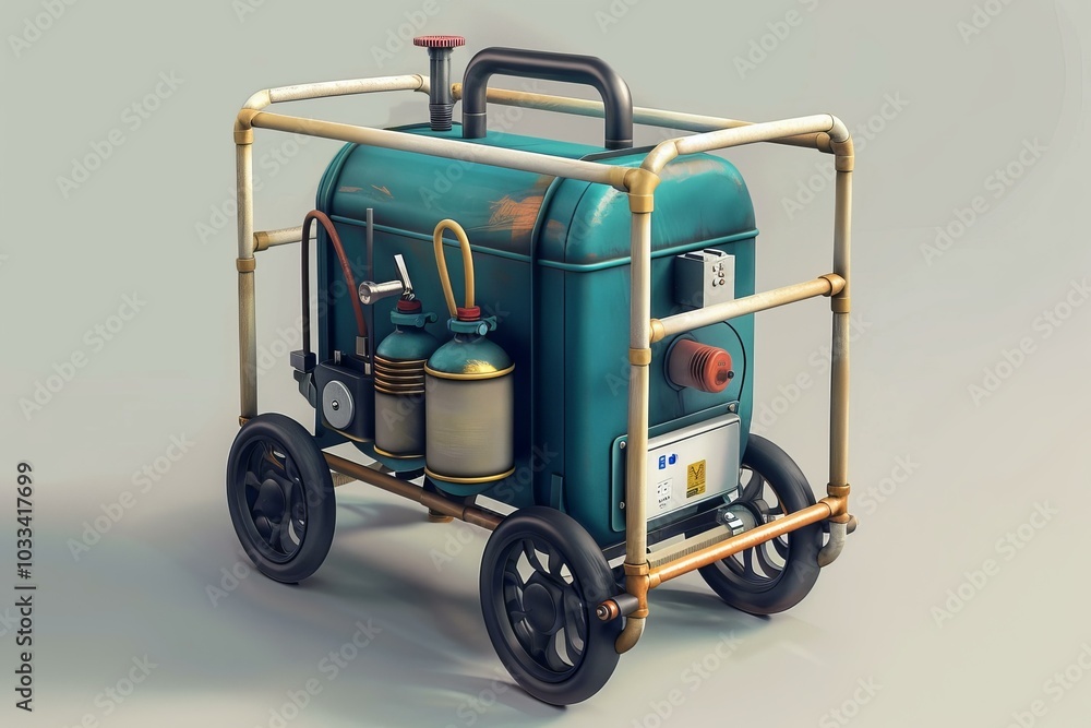 Mobile welding machine standing on a gray background, 3d rendering, 3d illustration Mobile welding machine standing on a gray background, 3d rendering, 3d illustration